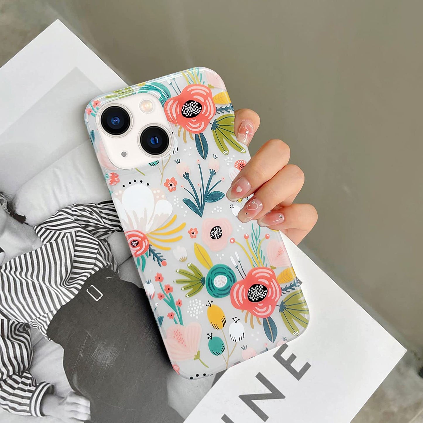 J.West Iphone 14 Case, Clear Floral Flexible TPU Shockproof Cover Transparent Elegant Designs Durable Protective Women Girls Flower Phone Case 6.1"  J.west   