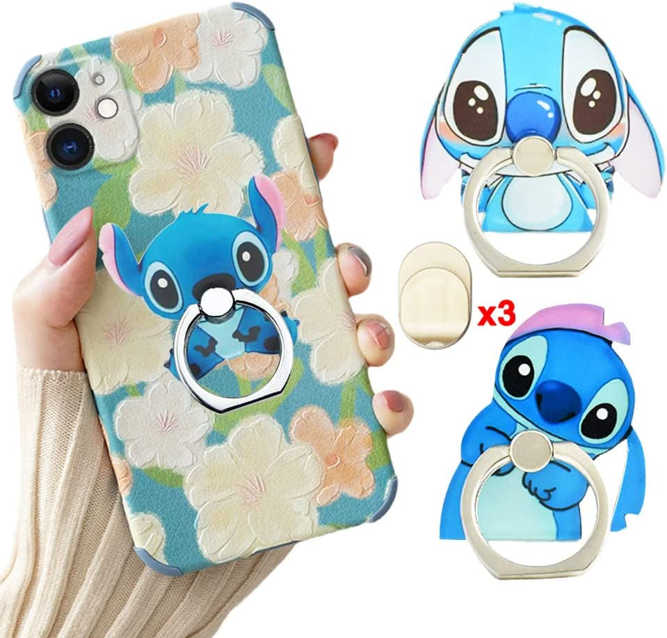 ZOSTLAND 3Pack Naughty Funny Blue Alien ET Handstand Stitch Phone Ring Universal 360°Adjustable Phone Case Finger Grip Stand Holder Desk Stent Mount Car Compatible with Iphone 13 12 11 MAX X plus Ipad  ZOEAST 3pcs Stitch  