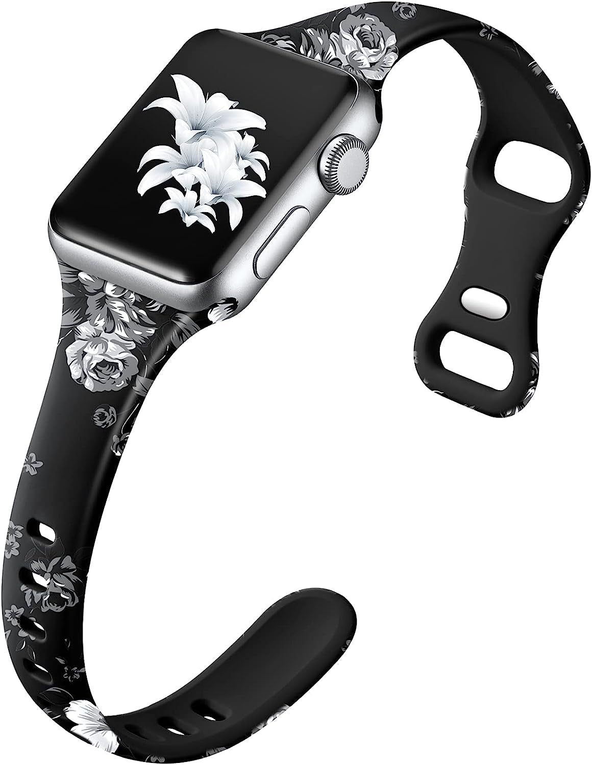 Witzon Thin Bands Compatible with Apple Watch Band 40Mm 38Mm 41Mm for Women, Fadeless Floral Cute Printed Slim Silicone Sport Replacement Wristbands for Iwatch SE Series 7 6 5 4 3 2 1 Smart Watch  Witzon Gray Flower  