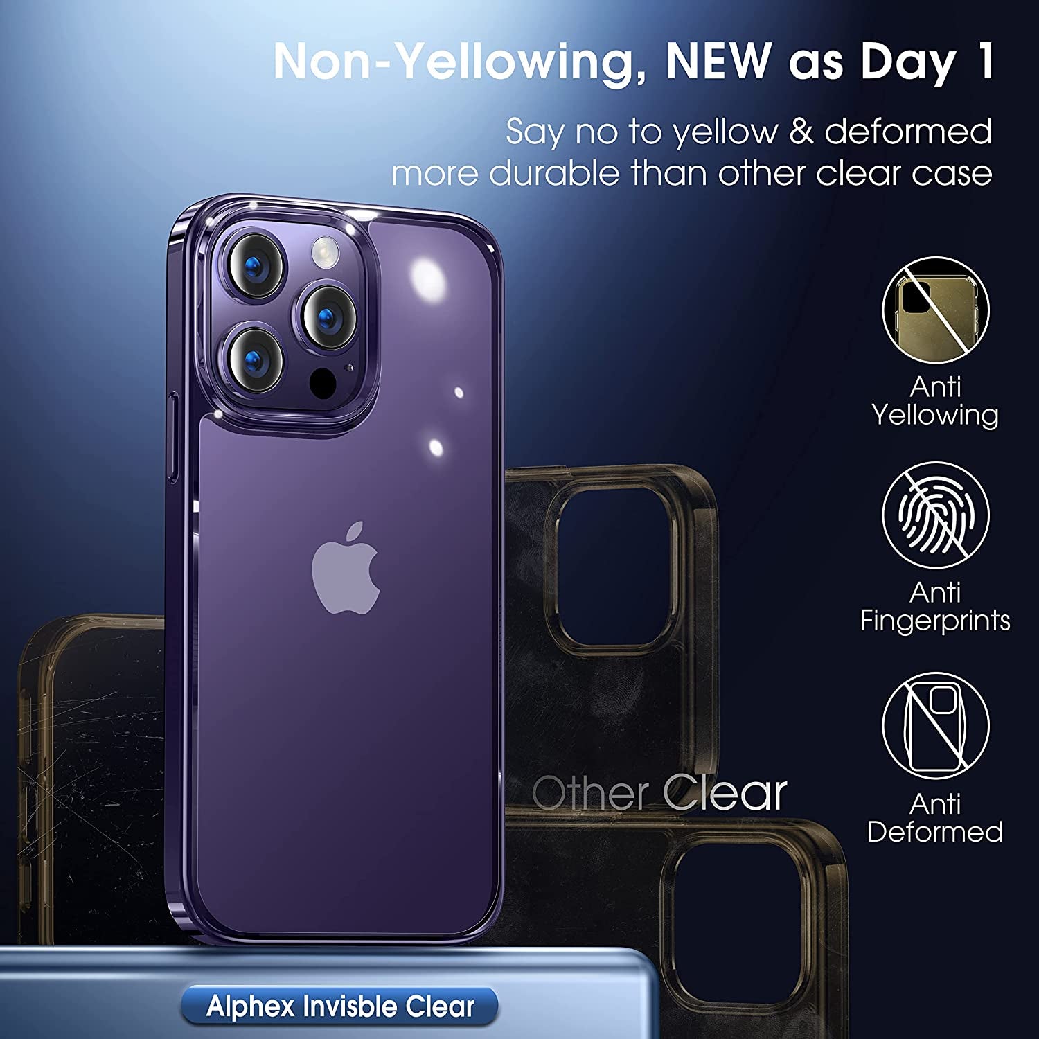 Alphex Invisible Clear Case for Iphone 14 Pro [Look as Caseless] [Never Yellowing] 8FT Military Grade Protective Soft Glossy Bumper Matte Slim Women Men Phone Cover 6.1 Inch, Deep Purple  Alphex   