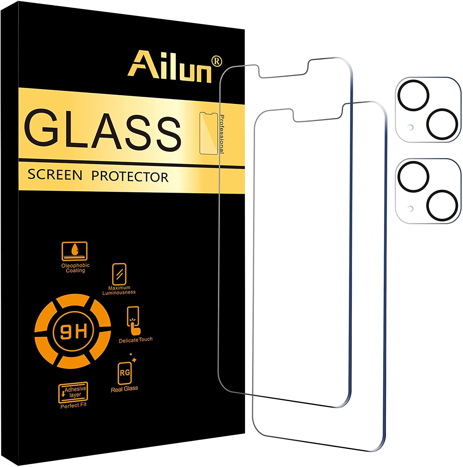 Ailun 2 Pack Screen Protector for Iphone 13 [6.1 Inch Display] with 2 Pack Tempered Glass Camera Lens Protector,[9H Hardness]-Hd[4 Pack]  AilunUS iPhone 13 Mini-5.4 Inch  