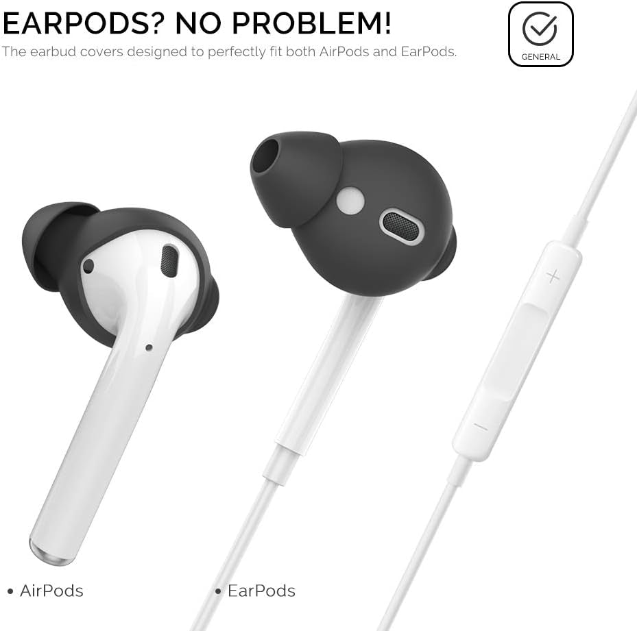 Ahastyle 4 Pairs Airpods Ear Tips Silicone Earbuds Cover Compatible with Apple Airpods (2 Pair Large & 2 Pairs Small, Black)  AHASTYLE   