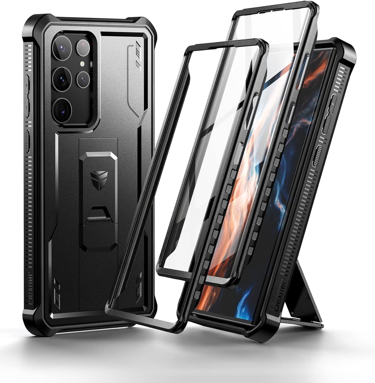 Dexnor Full Body Case for Samsung Galaxy S22 Ultra 5G/6.8 Inches, [Extra Front Frame] Heavy Duty Military Grade Protection Built-In Screen Protector and Kickstand for Samsung S22 Ultra 5G,Navy Blue  Dexnor Black  