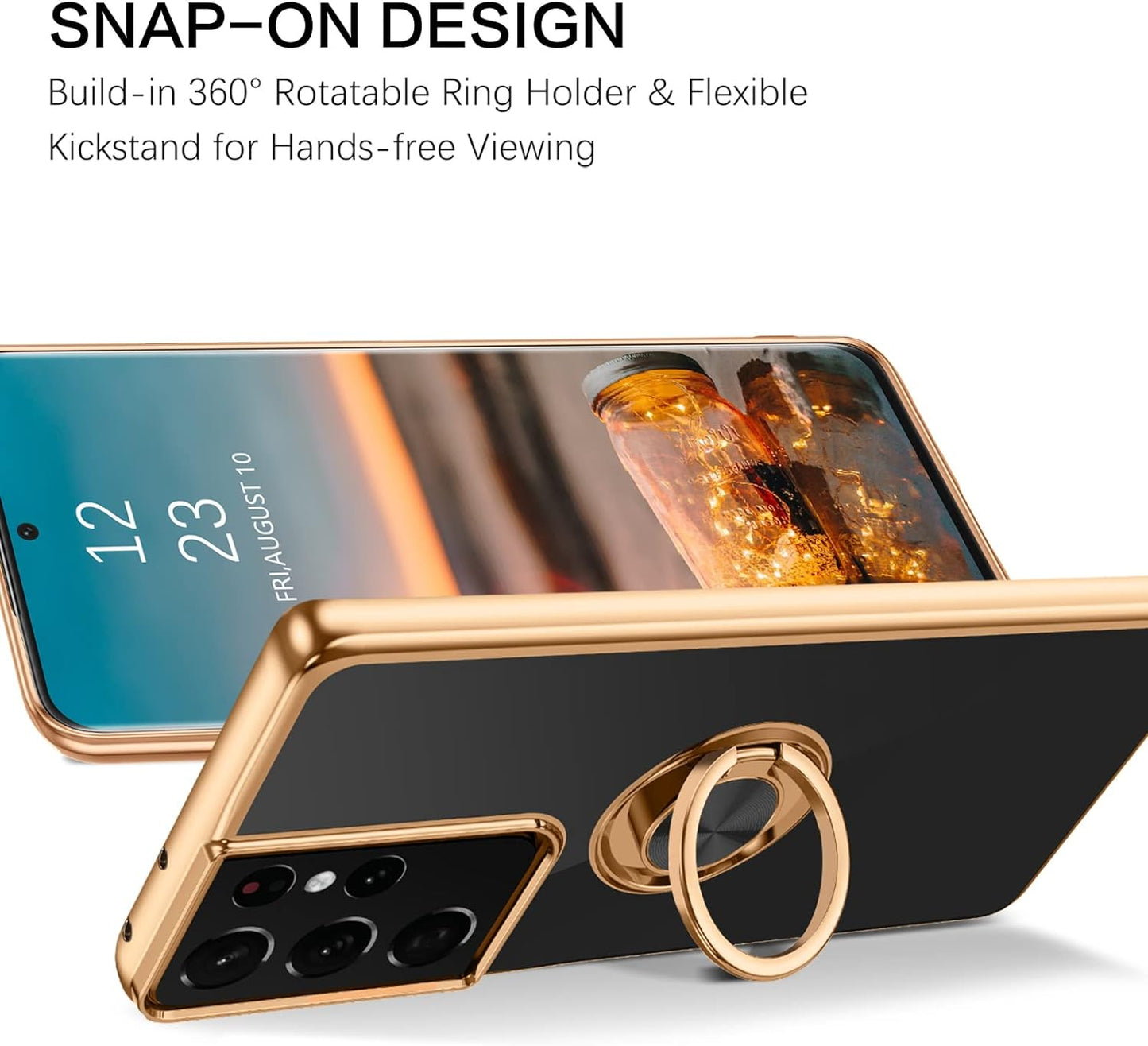 BENTOBEN Compatible with Samsung Galaxy S21 Ultra Case with 360° Ring Holder, Shockproof Slim Kickstand Magnetic Women Men Non-Slip Protective Phone Case for Galaxy S21 Ultra 6.8 Inch,Black/Gold  BENTOBEN   