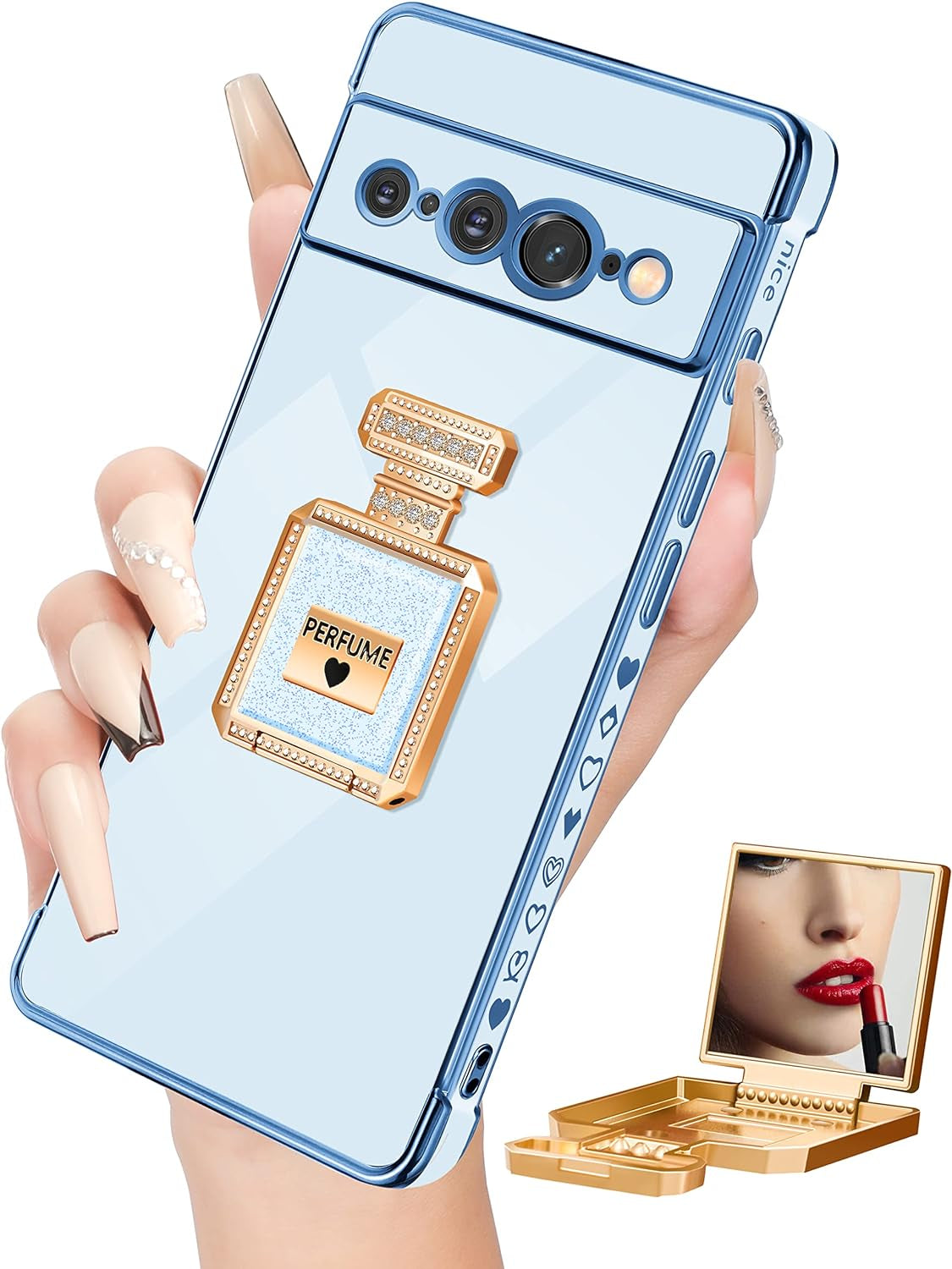 Buleens for Pixel 6 Pro Case with Metal Perfume Bottle Mirror Stand,Cute Women Girly Heart Cases for Google Pixel 6 Pro Case, Elegant Luxury Phone Cover for Pixel 6 Pro Phone Case 6.7''Sierra Blue  Buleens Sierra Blue For Google Pixel 7 Pro 