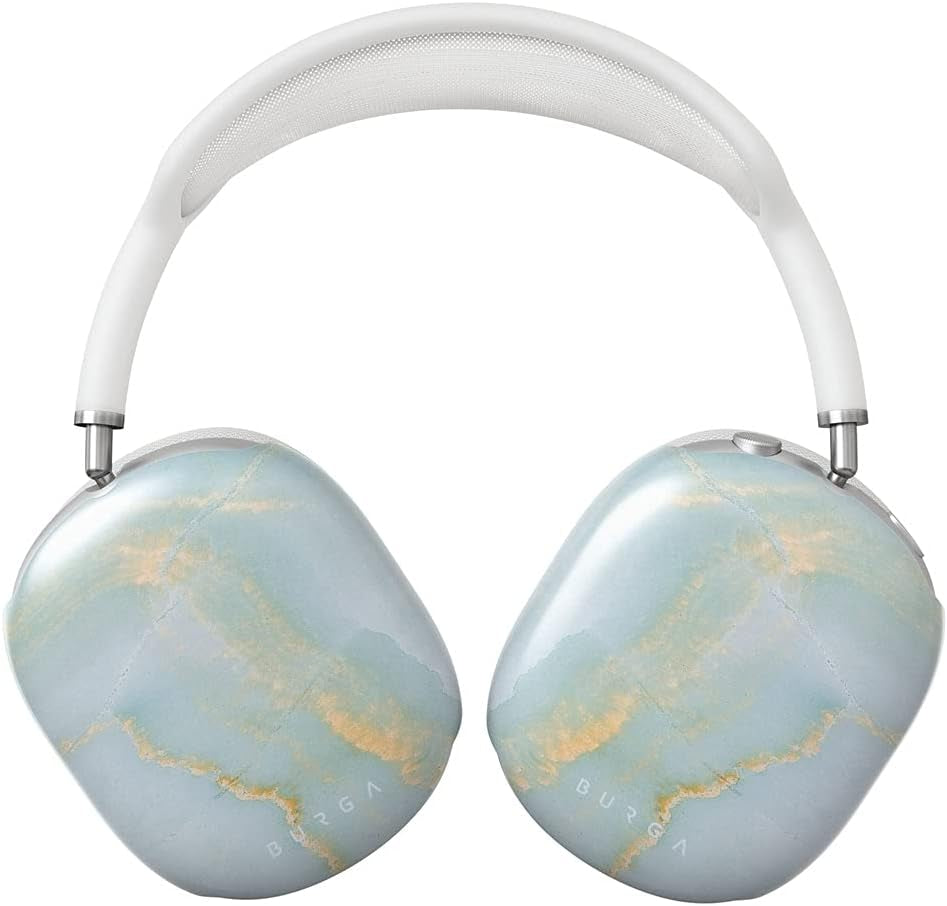Burga Airpod Hardcase Compatible with Apple Airpods MAX Case, Sky Blue Mint Green Gold Dusts Marble Turquoise Azure Ocean Cute Case for Women, Protective Hard Plastic Case Cover  BURGA   