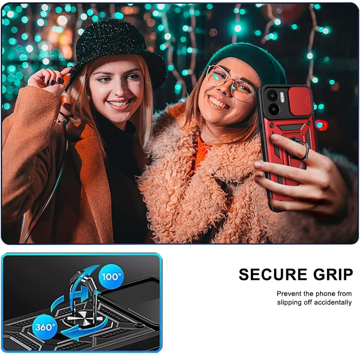 Ysnzaq Military Grade Heavy Duty Case for Xiaomi Redmi A1 /Redmi A2, Sliding Window Lens Protection with Magnetic Bracket Phone Cover for Xiaomi Redmi A1 /Redmi A2 SJ Red  Ysnzaq   