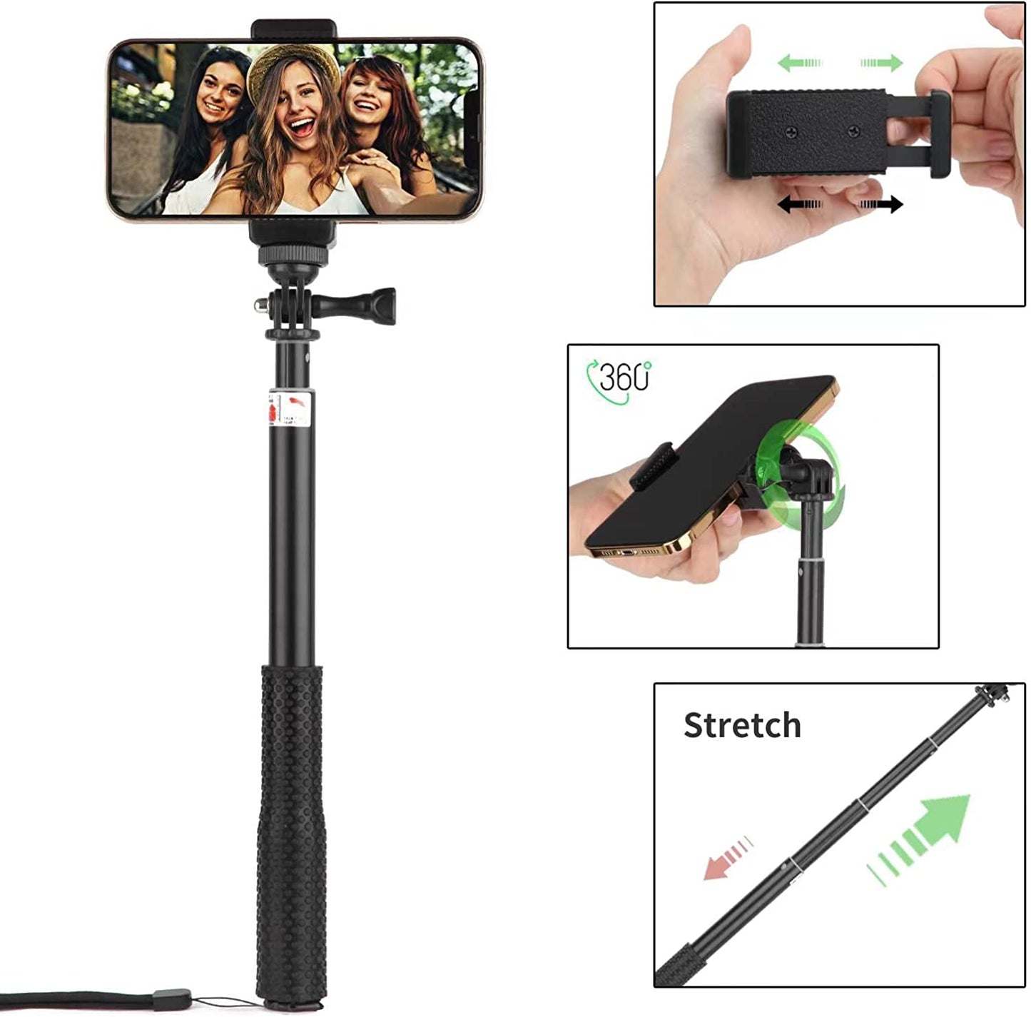 Extendable Aluminum Selfie Stick/Monopod, Compatible for Gopro Hero 10 9 8 7 6 5 4 3 2 Fusion Max, OSMO Action,Akaso, SJCAM Action Camera and Cell Phone Accessories  DADE FAC   