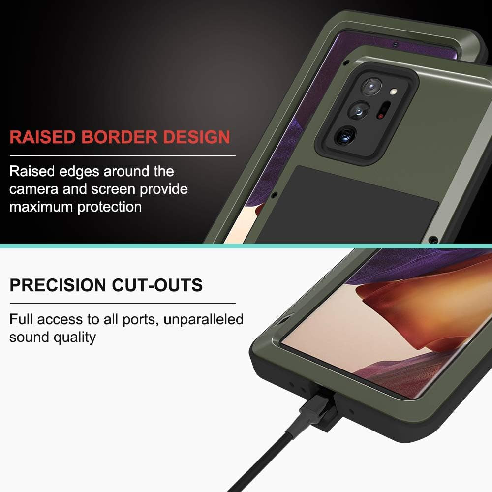 LOVE MEI Galaxy Note 20 Ultra 5G Phone Case, [Without Glass Screen Protector] Full Body Sturdy Defender Hard Cover Heavy Duty Shockproof Dustproof Metal Silicone Case for Samsung Note 20 Ultra Green  LOVE MEI   