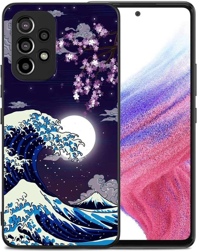 Compatible with Samsung Galaxy A53 Case, American Flag Eagle Aesthetic Pattern Design, Full Body Protection Shockproof Cover Case for Samsung Galaxy A53 5G 6.5"  MSEAANBK Japanese Wave Cherry Blossom Moon  