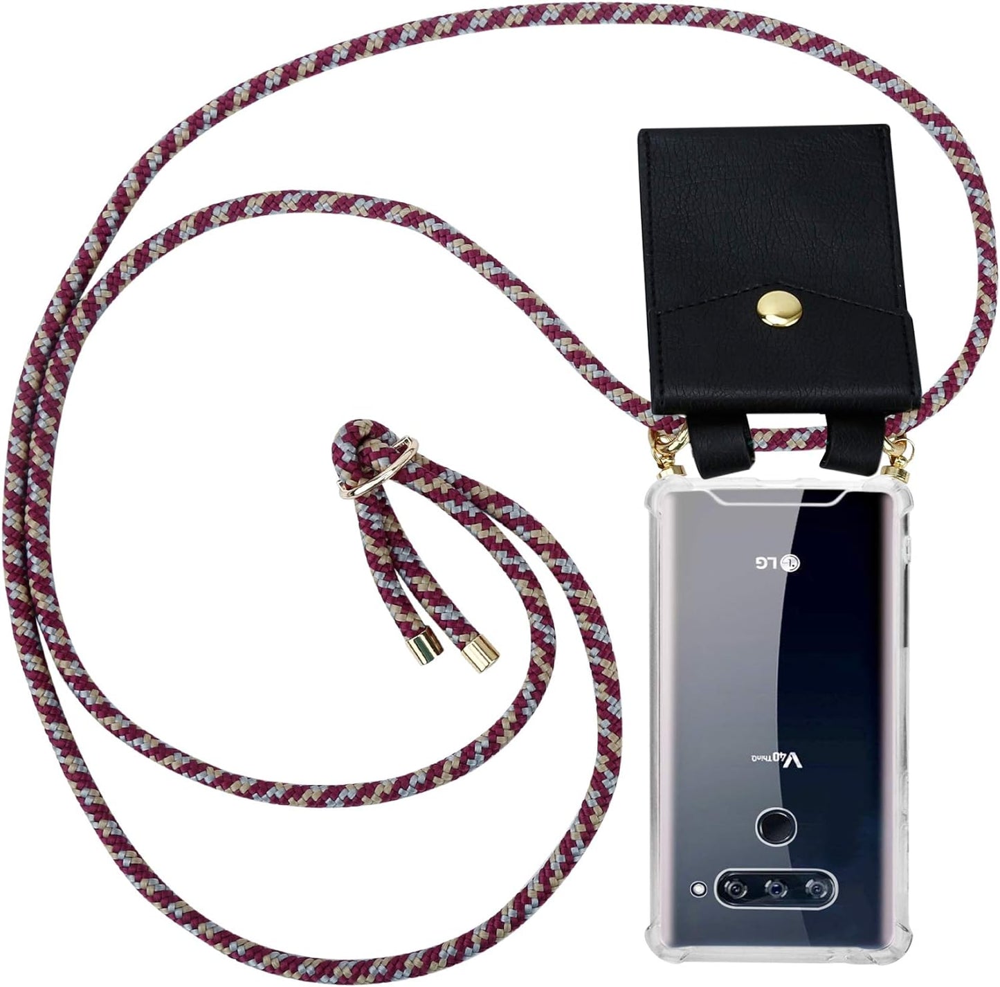 Cadorabo Necklace Case Compatible with LG V40 in Black Silver - Transparent TPU Silicone Cover with Golden Rings, Sling Strap and Removable Etui  Cadorabo Red Yellow White  