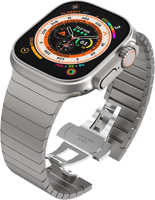 WINGLE Compatible for Apple Watch Ultra Band 49Mm 44Mm 45Mm 42Mm Series 8 7 Men, Stainless Steel Band Metal Strap Wristband for Apple Watch Iwatch Ultra SE 6 5 4 3 2 1 Link Women, Titanium  WINGLE   