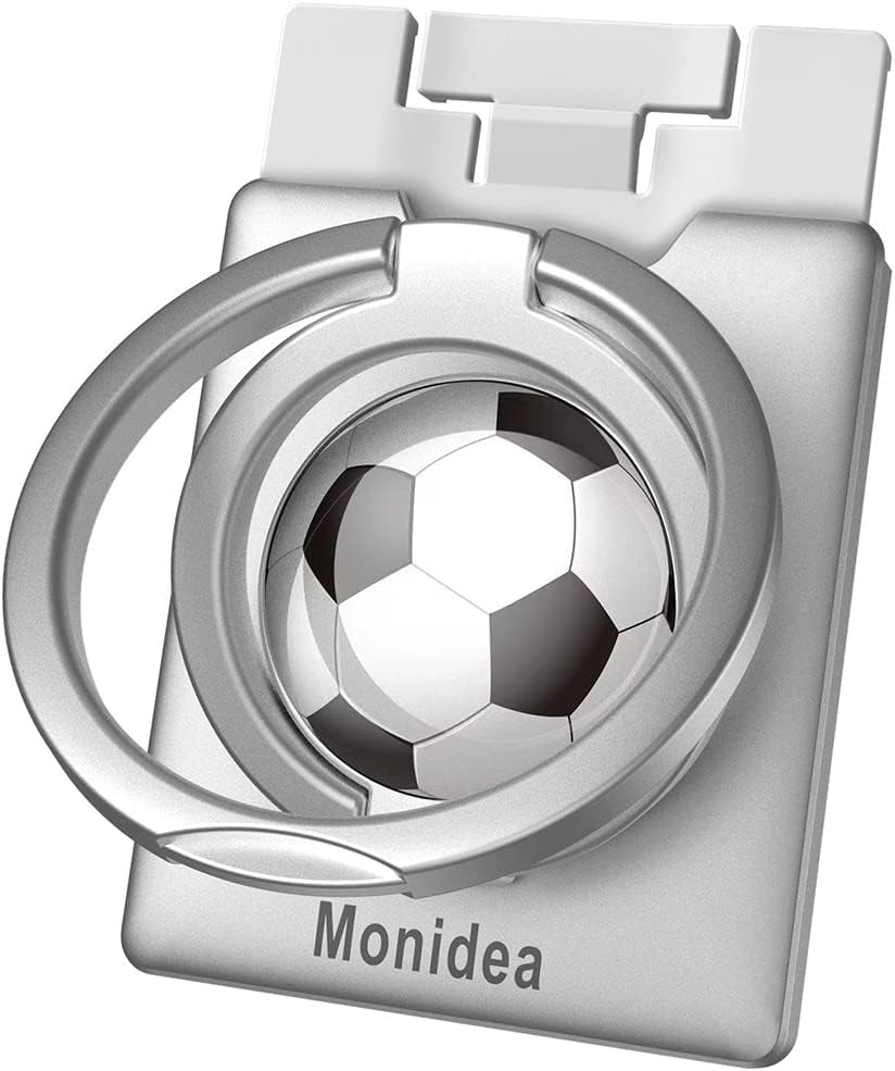 Monidea Phone Ring Holder, Phone Grip Finger Kickstand Wireless Charging Friendly, 360°Rotation Metal Phone Ring Grip Stand Work with Magnetic Car Mount for Iphone Samsung Ipad Tablets & More - Black  MonIdea Silver Soccer  