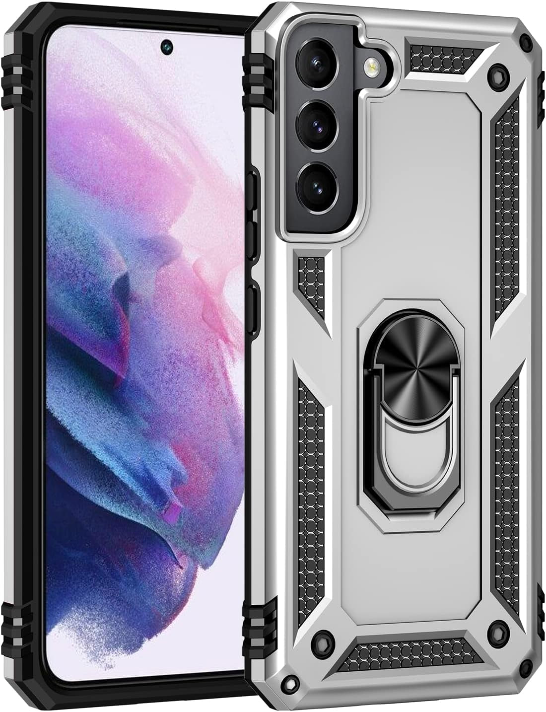 Military Grade Drop Impact for Samsung Galaxy S22 plus Case Galaxy S22+ plus 5G Case 360 Metal Rotating Ring Kickstand Holder Armor Heavy Duty Shockproof Case for Galaxy S22+ plus Phone Case (Silver)  Dionsibei   