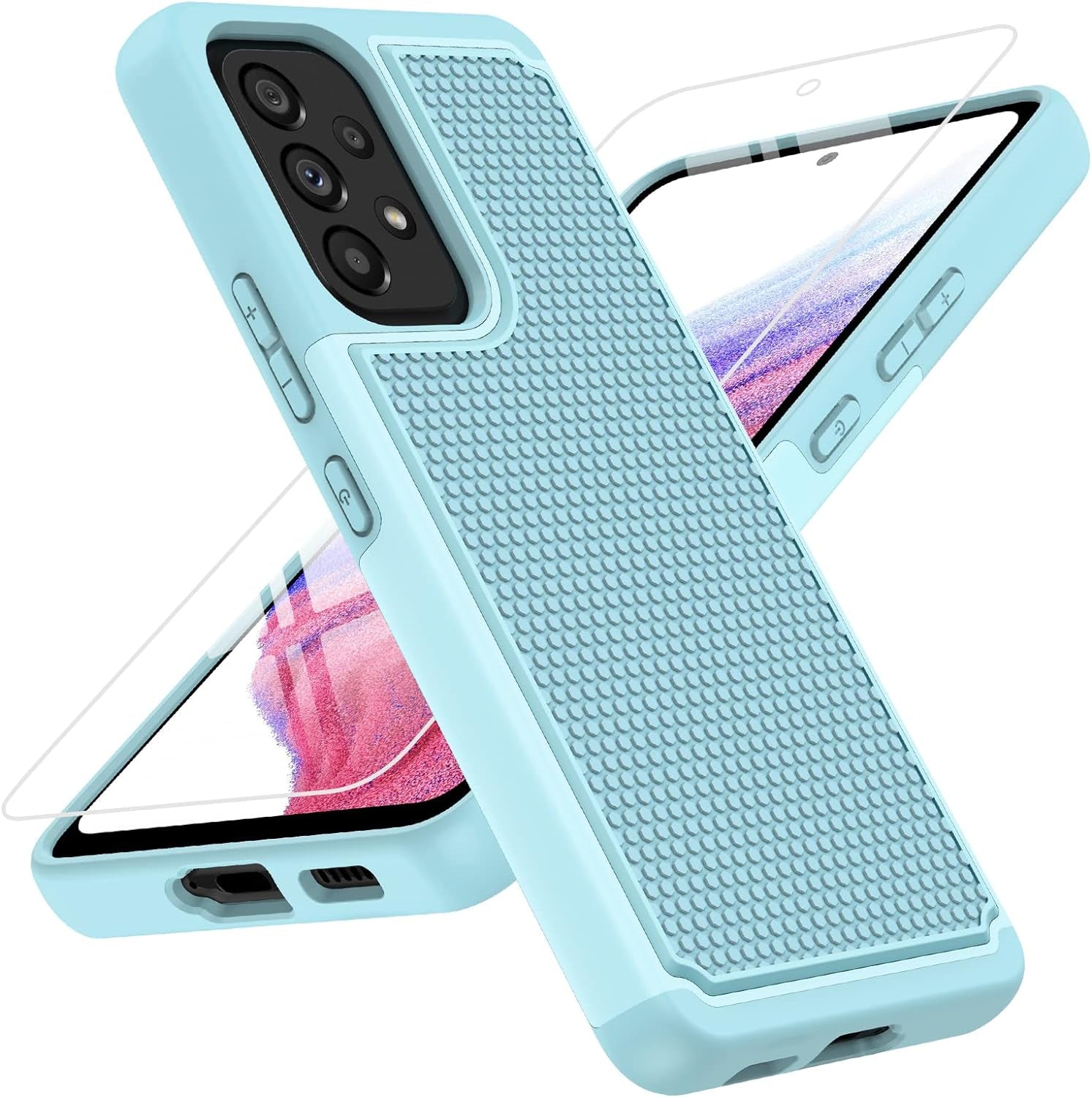 BNIUT for Samsung Galaxy A53 5G (Samsung A53 5G UW) Case: Dual Layer Protective Heavy Duty Cell Phone Cover Shockproof Rugged with Non Slip Textured Back - Military Protection - 6.5Inch (Navy Blue)  binghexin Teal  