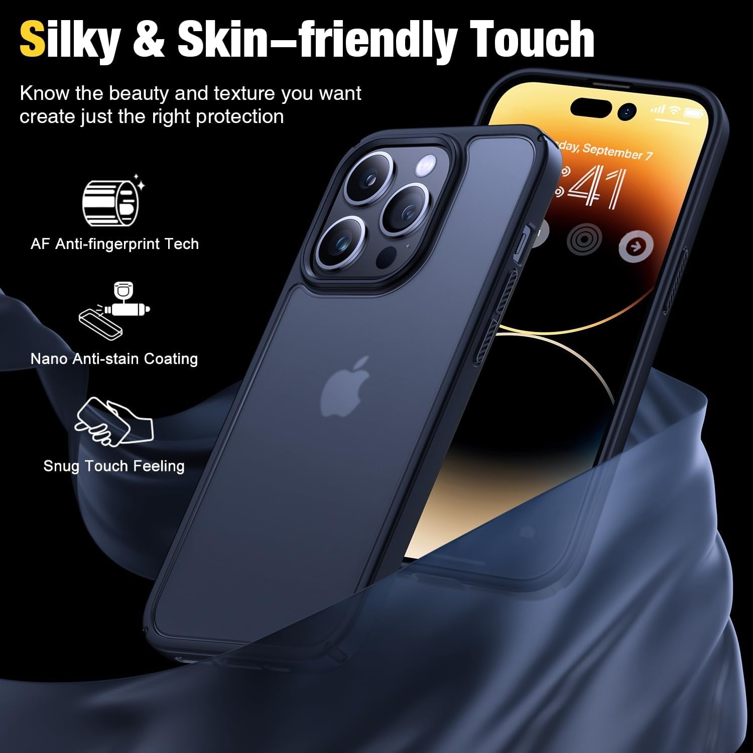 Humixx [5-In-1] Designed for Iphone 14 Pro Case, [10FT Military Shockproof] Slim&Sleek Protective Translucent Matte 2X Tempered Screen Protector + 2X 9H Lens Protector Case for Iphone 14 Pro, Black  Humixx   