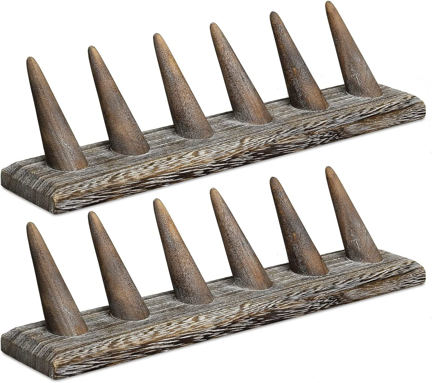 Mooca 2 Pcs Set Finger Ring Stand Jewelry Display Holder Showcase Display Stands 11" X 2 1/4" X 2 3/4", Brown  MOOCA Coffee  