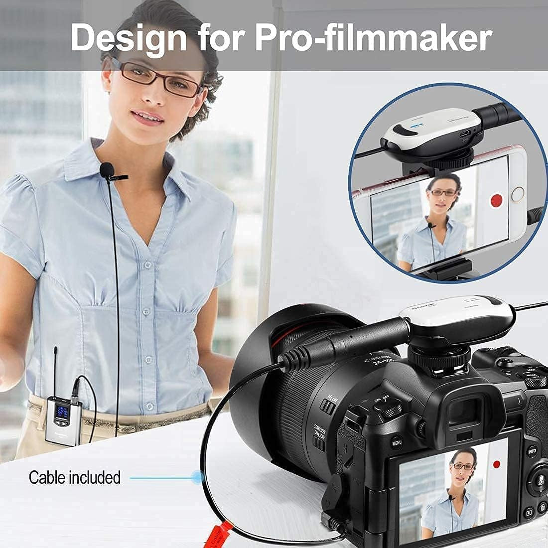 Alvoxcon Wireless Headset Lavalier Microphone System with Phone Holder Wireless Lapel Mic for Iphone, DSLR Camera, PA Speaker, Youtube, Zoom, Podcast, Video Recording, Conference, Vlog. with Stand  Alvoxcon   