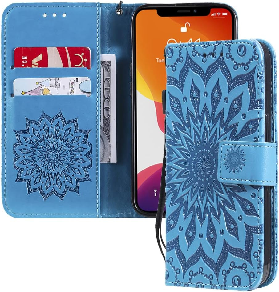 Asdsinfor LG G8 Case Stylish Advanced Embossing Wallet Case Credit Cards Slot with Stand for PU Leather Shockproof Flip Magnetic Case for LG G8 / LG G8 Thinq/Lg G8S Sunflower Blue KT  Asdsinfor   