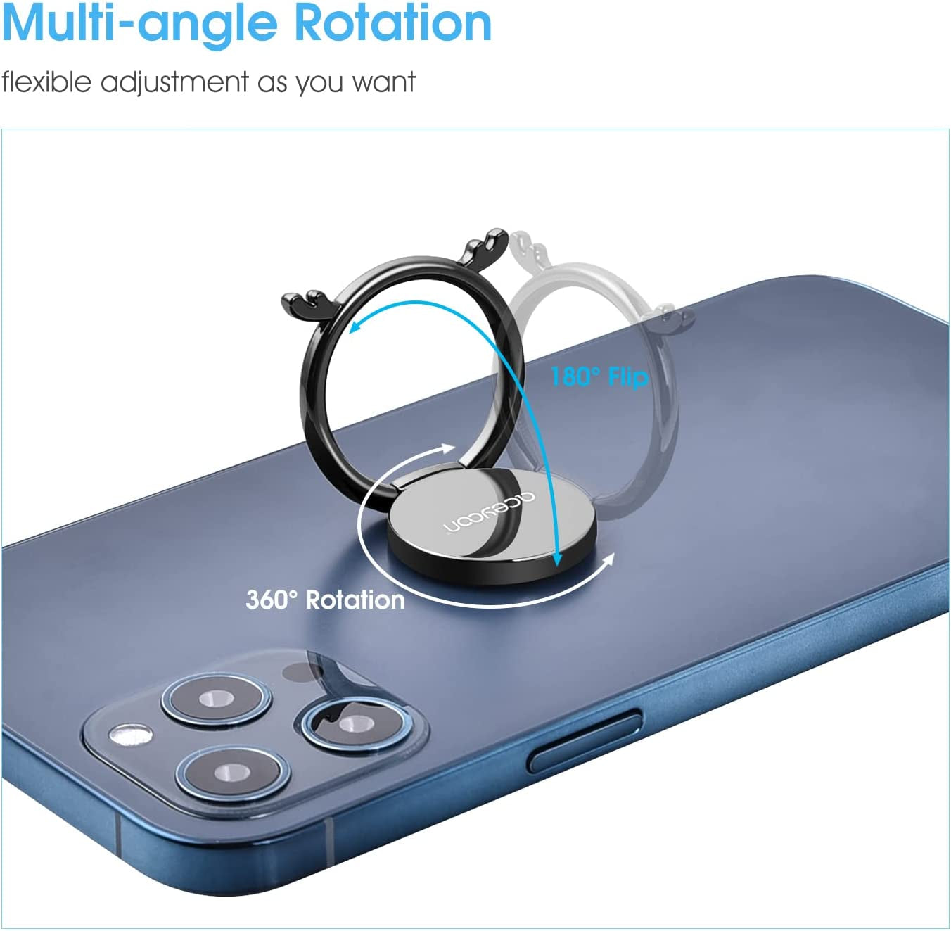 [2 Pack] Cell Phone Ring Holder, Magnetic Phone Kickstand, 360 Degree Rotation Metal Phone Ring Stand, Thin Grip Holder for Magnetic Car Mount Compatible with All Smartphone (Black)  aceyoon   