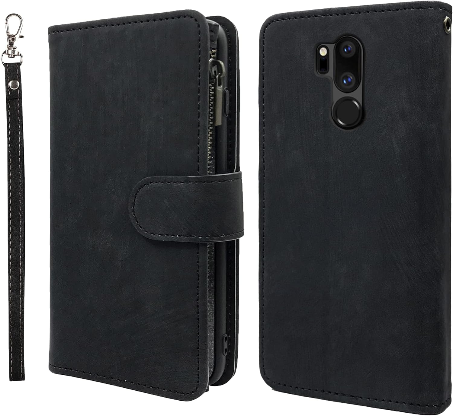 Compatible with LG G7 Thinq Wallet Case and Premium Vintage Leather Flip Credit Card Holder Stand Cell Cover for LGG7 One G 7 plus LG7 Fit Lg7Thinq 7G Thin Q G7+ G7Thinq Lgg7Thinq Women Men Black  Dibosom   