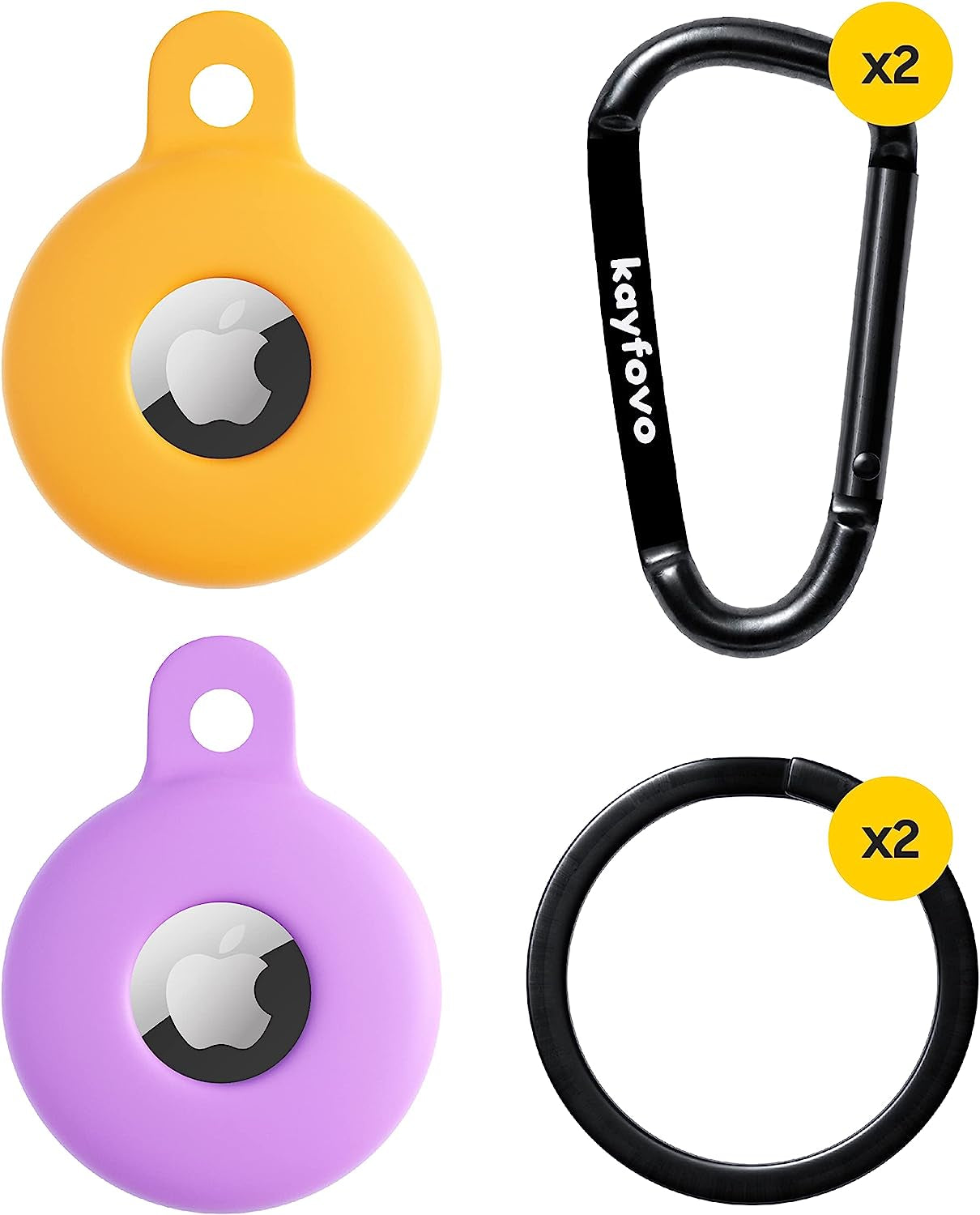 Airtag Holder, Airtag Case, Air Tag Holder, Airtag Accessories, Airtag Key Ring, Airtag Keychain, Silicone Airtag Case, 2 Pack – Grey, Black  toyshi Yellow, Purple  