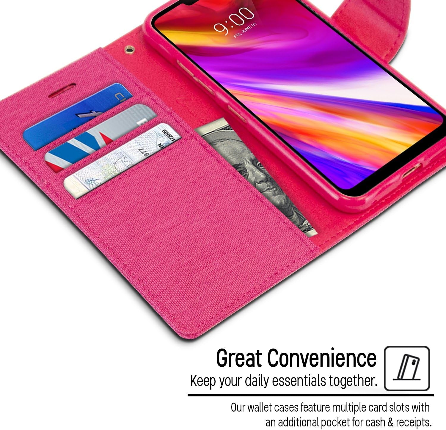 GOOSPERY Canvas Wallet for LG G7 Thinq Case (2018) Denim Stand Flip Cover (Pink) LGG7-CAN-PNK  GOOSPERY   