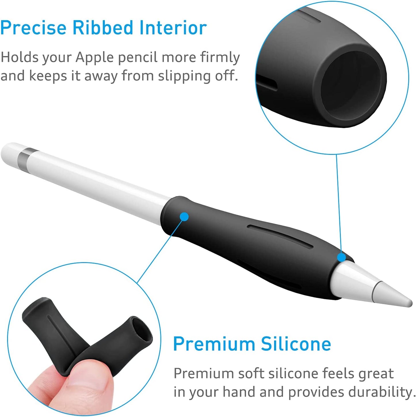 Fintie Silicone Grip Holder for Apple Pencil 1St 2Nd Generation, Protective Skin Sleeve Case Accessories Compatible with Apple Pencil 1 2, Ipad 10.2, Ipad 6Th Gen, Ipad Pro 11/12.9, Black  FINTIE   