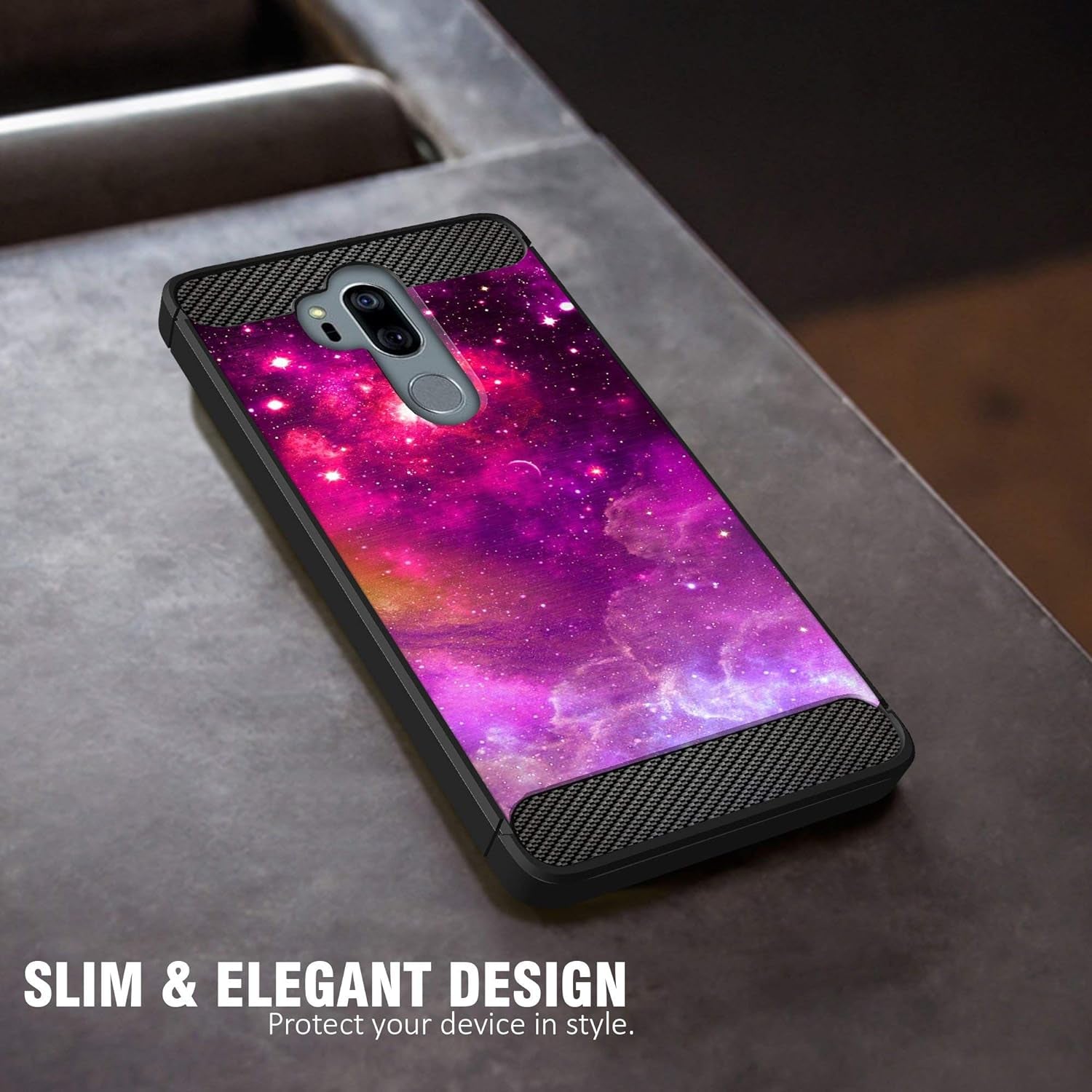 Casesondeck Case Compatible with [LG G7 Thinq | LG G7] LG G7 Design Case, Slim Black Flexible Sleek Shock Protection TPU Case (Pink Galaxy Stars)  CasesonDeck   