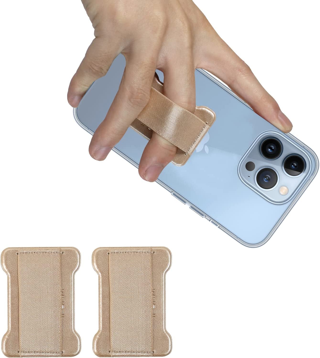 WUOJI Finger Strap Phone Holder - Phone Grip for Most Smartphones and Mini Tablets,Ultra Thin Anti-Slip Universal Cell Phone Grips Band Holder for Back of Phone -2Pack(Gold)  WUOJI   