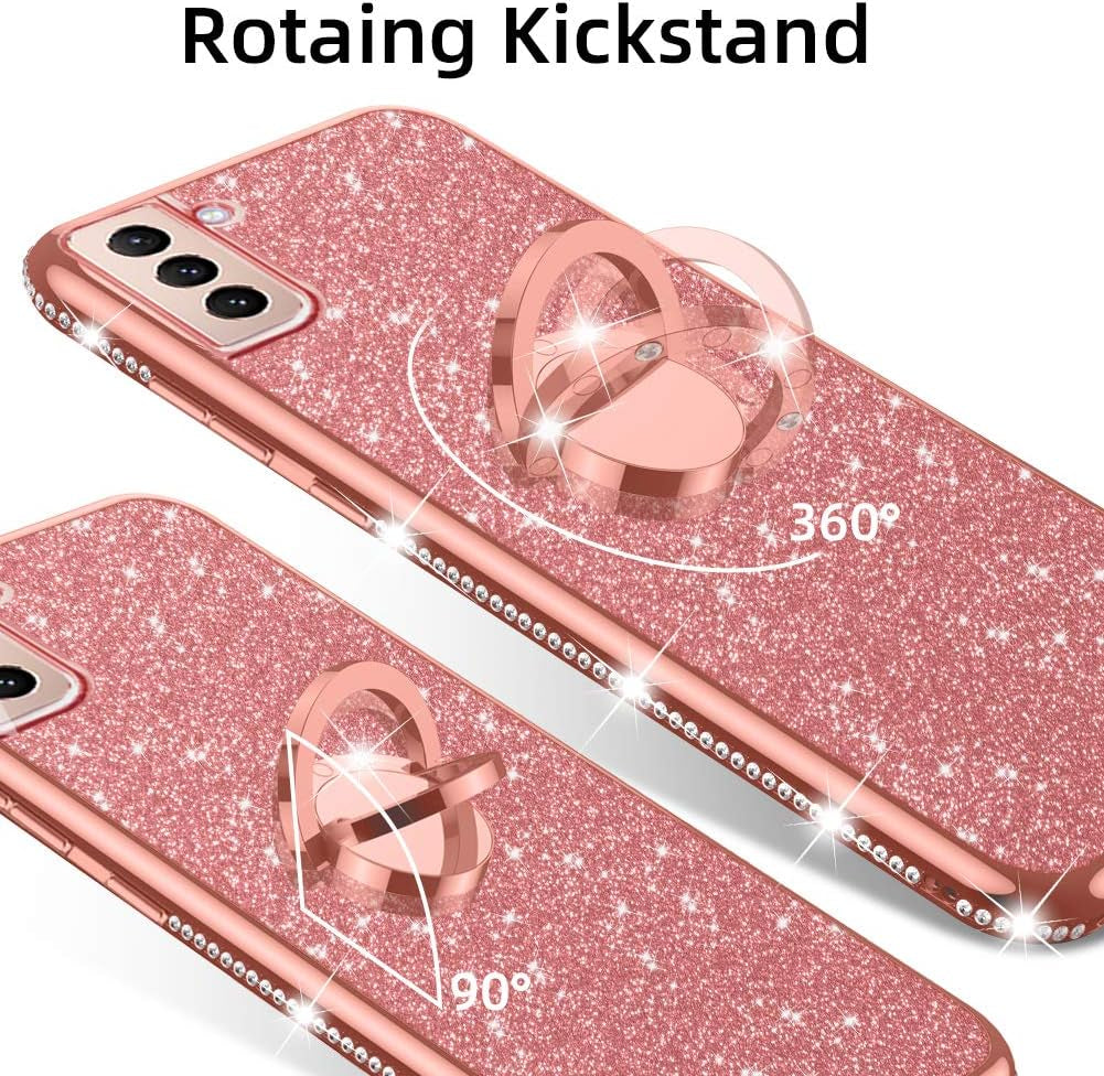 Nancheng for Samsung Galaxy S21 Case (6.2-Inch), Phone Case for Galaxy S21 Women Glitter Cute Luxury Soft TPU Silicone Clear Cover with Lanyard Stand Shockproof Full Body Protection Case - Rose Gold  nancheng   