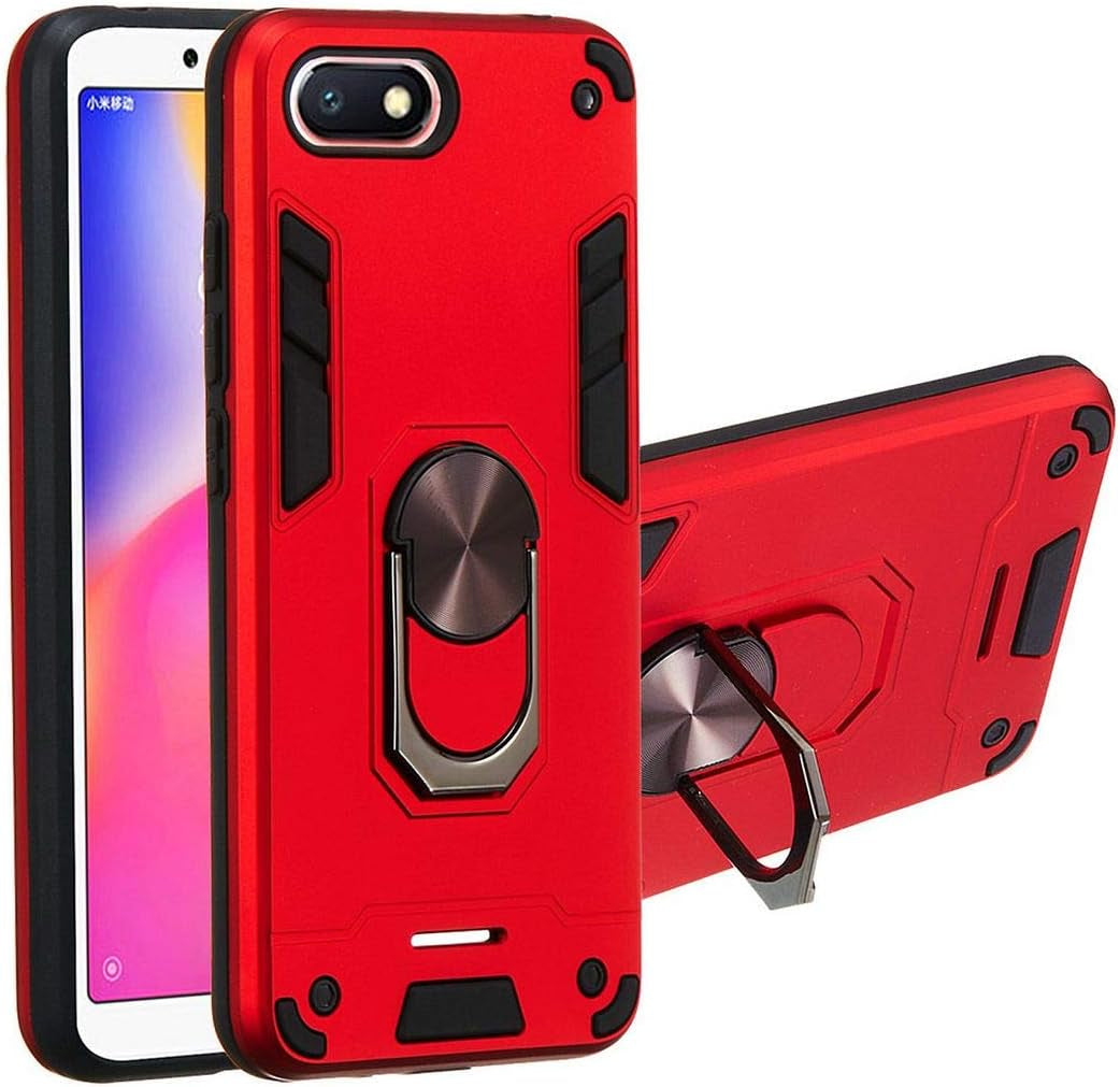 Xiaomi Redmi 6A Case, SATURCASE Armor Hybrid 2 in 1 [PC & Silicone] Dual-Layer Ring Kickstand Bumper Shockproof Protective Case Cover for Xiaomi Redmi 6A (Dark Blue)  SATURCASE Red  