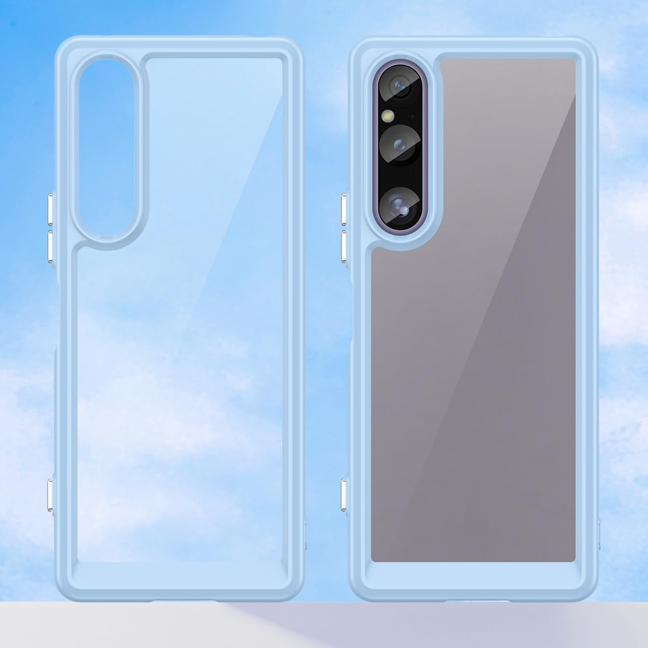DFTCVBN Phone Case for Xperia 1 V Case, Sony 1V XQDQ62 Case with HD Screen Protector, Soft Bumper with Clear Crystal PC Hard Back Shockproof Cover Cases for Sony Xperia 1 V Blue  DFTCVBN   