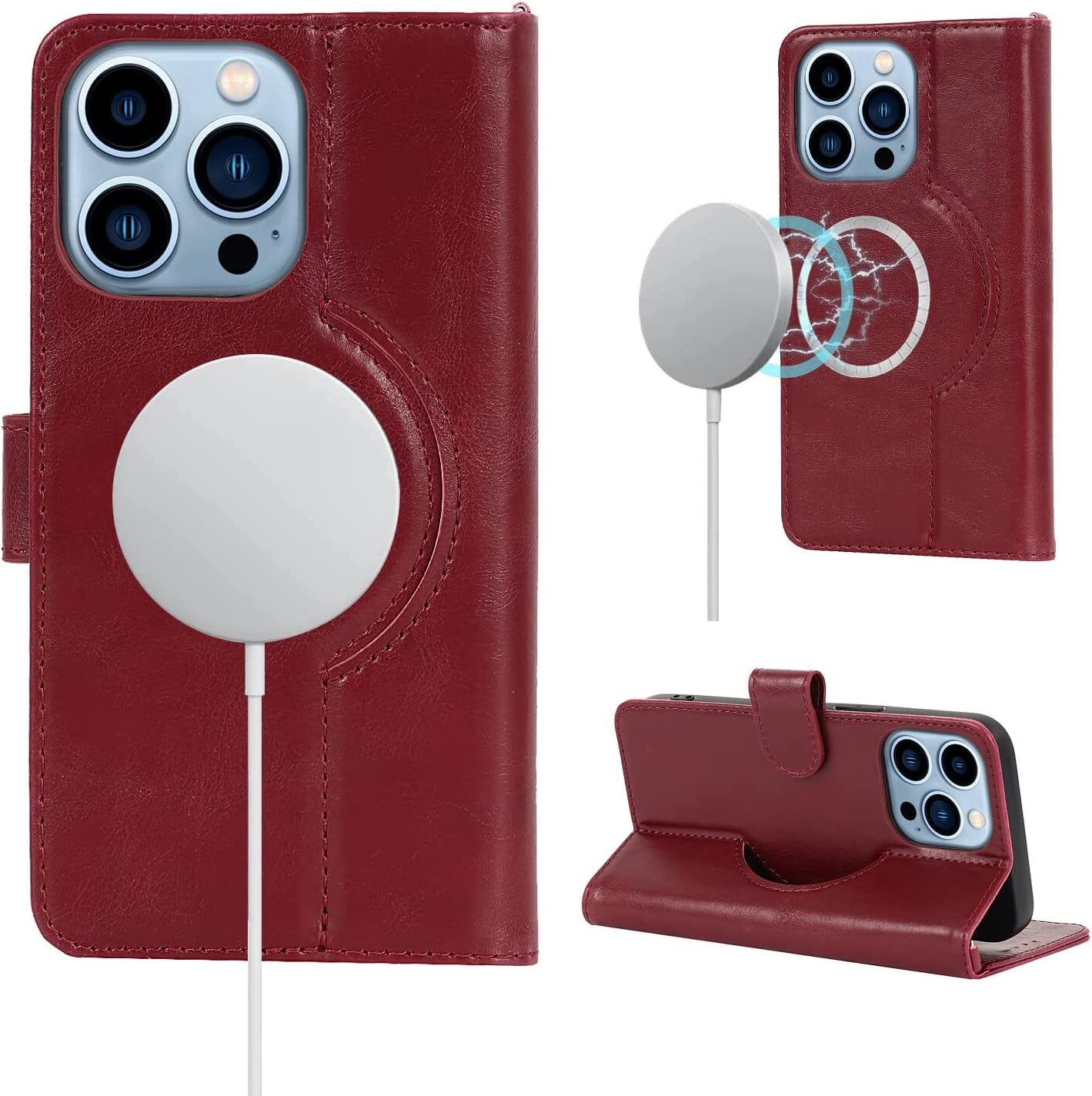 Ｈａｖａｙａ Iphone 13 Pro Max Case Wallet Magsafe Compatible,Iphone 13 Pro Max Phone Case with Card Holder,Flip Magnetic Zipper Magnetica Wallet Cover for Women Men -Wine Red  Ｈａｖａｙａ A+Red wine iPhone 12 Pro Max 