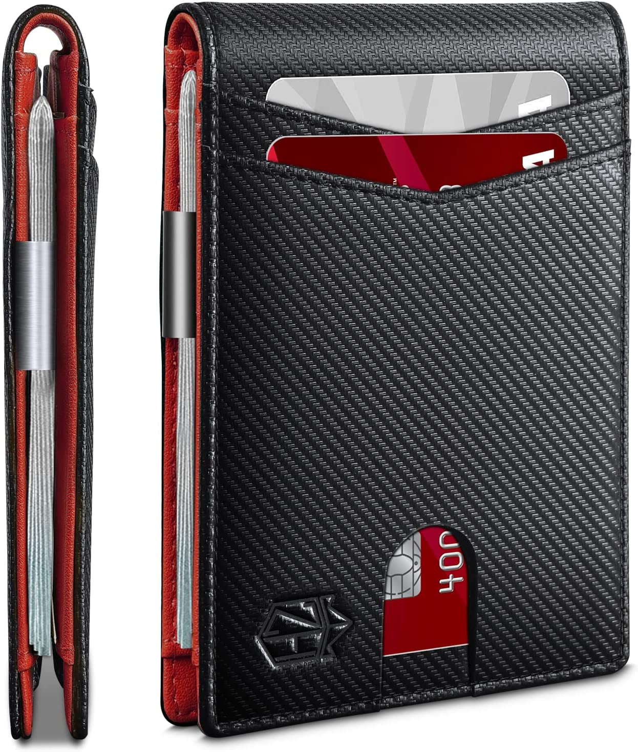 Zitahli Slim Wallet for Men-Leather Money Clip Mens Wallets-Rfid Blocking Front Pocket Bifold Wallet-Minimalist Credit Card Holder with Gift Box  Zitahli Modern Black Red  