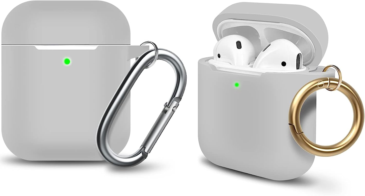 MOLOPPO Case Cover Compatible with Airpods, Soft Silicone Protective Cover with Keychain for Women Men Compatible with Apple Airpods 2Nd 1St Generation Charging Case, Front LED Visible- Milk Tea  MOLOVA I-Light grey  