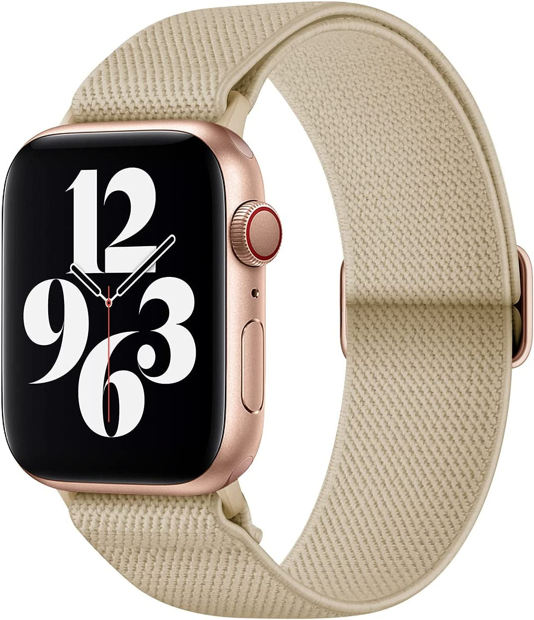 AMANECER Stretchy Nylon Watch Bands Compatible with Apple Watch Ultra Series 8/7/6/5/4/3/2/1 SE, Adjustable Braided Elastic Sport Loop Rugged Straps for Iwatch Women Men (Hunter Green, 38/40/41MM)  AMANECER Nude Walnut Deep Ivory Beige 42/44/45/49MM 