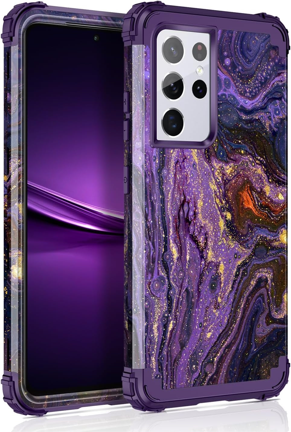 Rancase for Galaxy S21 Ultra 5G Case,Three Layer Heavy Duty Shockproof Protection Hard Plastic Bumper +Soft Silicone Rubber Protective Case for Samsung Galaxy S21 Ultra 5G 6.8 Inch,Purple Mandala  Rancase Deep Purple  