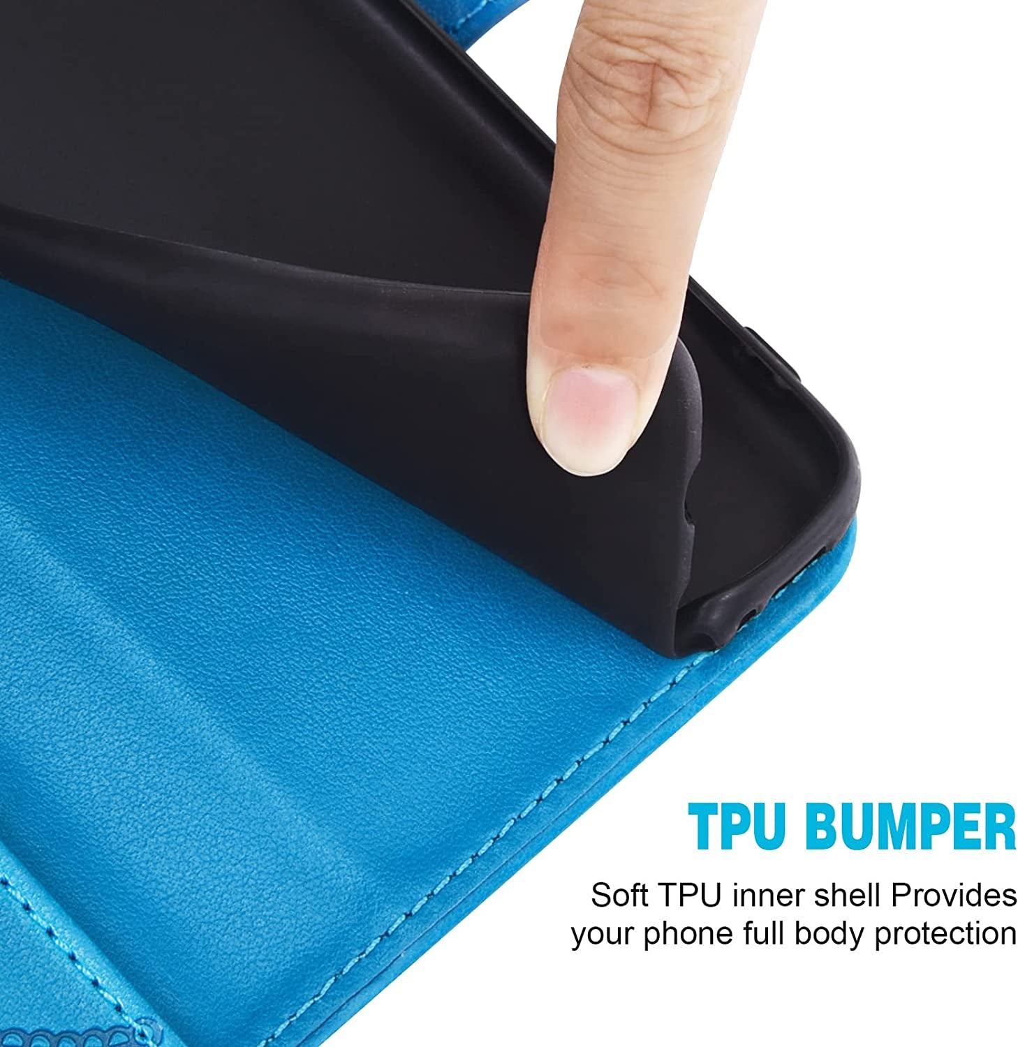 Compatible with LG V40 Thinq Wallet Case and Tempered Glass Screen Protector Flip Cover Credit Card Holder Stand Cell Phone Cases for LGV40 Storm V 40 Thin Q V40Thinq LG40 40V 40Thinq Women Men Blue  Asuwish   