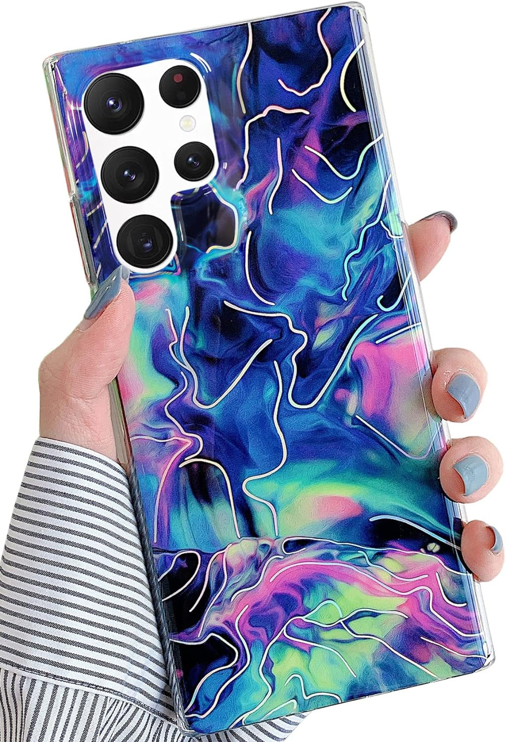 J.West Galaxy S22 Ultra Case 5G, Luxury Sparkle Glitter Translucent Clear Colorful Opal Pearly Thinfoil Design Shiny Print Soft Silicone Cover for Women Girls Slim TPU Protective Phone Case  J.west Blue  