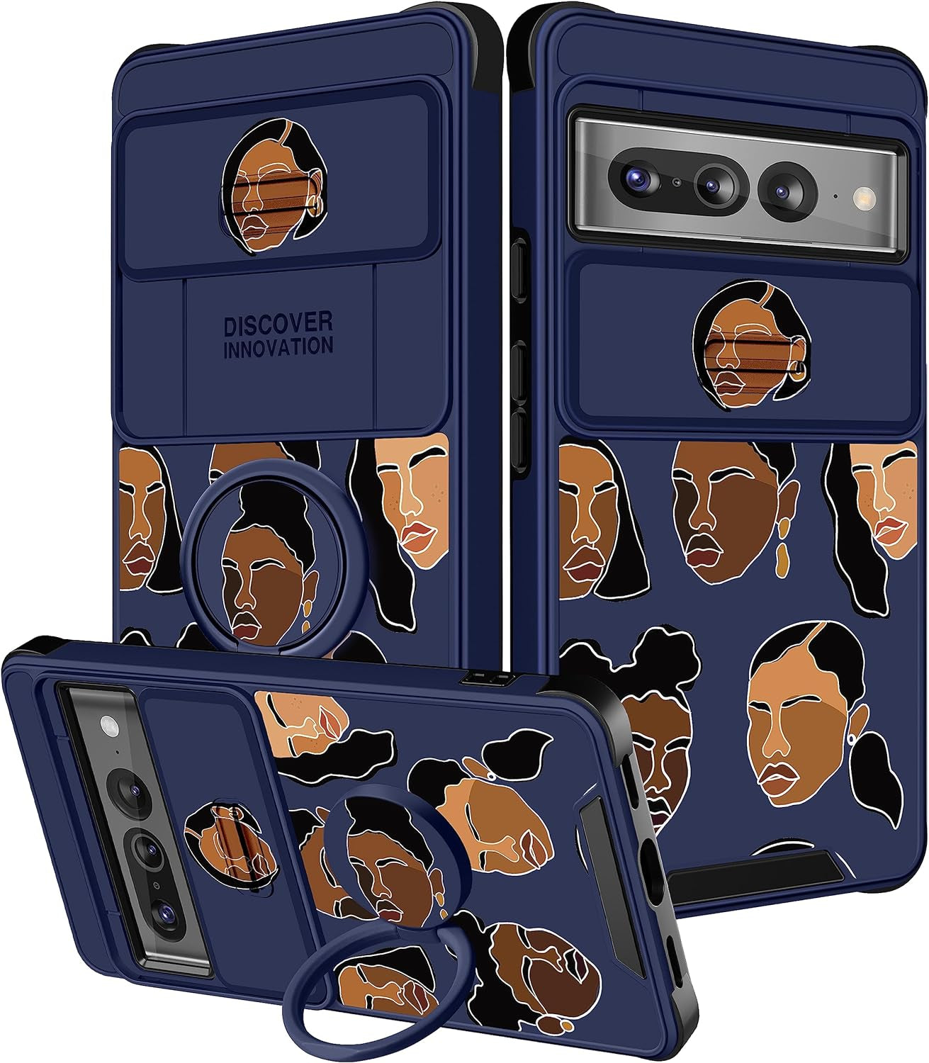 Funermei (2In1 for Google Pixel 7 Pro Case for Women Cute Butterfly Phone Cover Girls Teens Flower Pretty Aesthetic Green Design with Camera Cover and Ring Stand Funda for Google Pixel Pro 7 Case  Funermei 4-For Pixel 7 Pro-Black Girl  