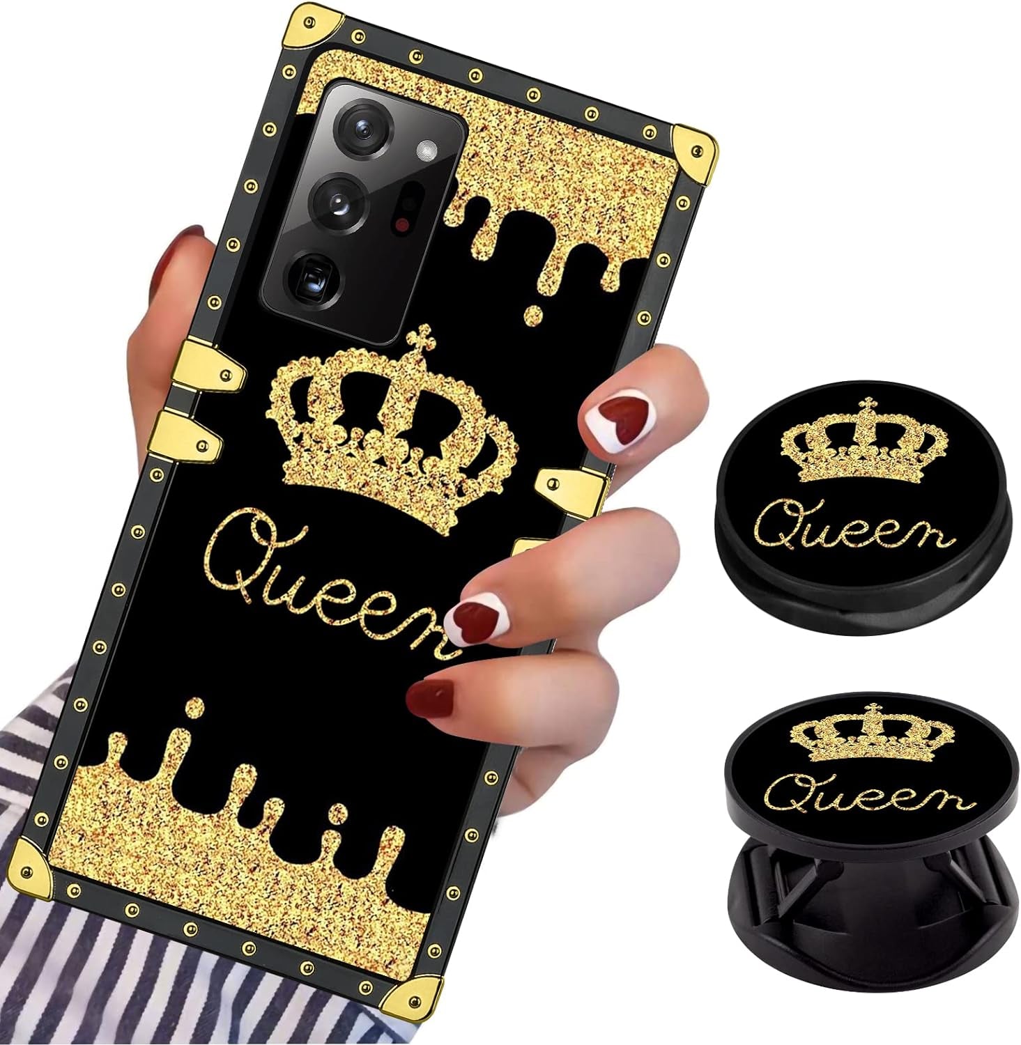 LSL Compatible with Samsung Galaxy Note 20 5G Square Phone Case, Queen Golden Crown Luxury TPU Plating Corner Shockproof Protection Cover for Women Girls, for Samsung Galaxy Note 20 5G  LSL For Samsung Galaxy Note20 Ultra  