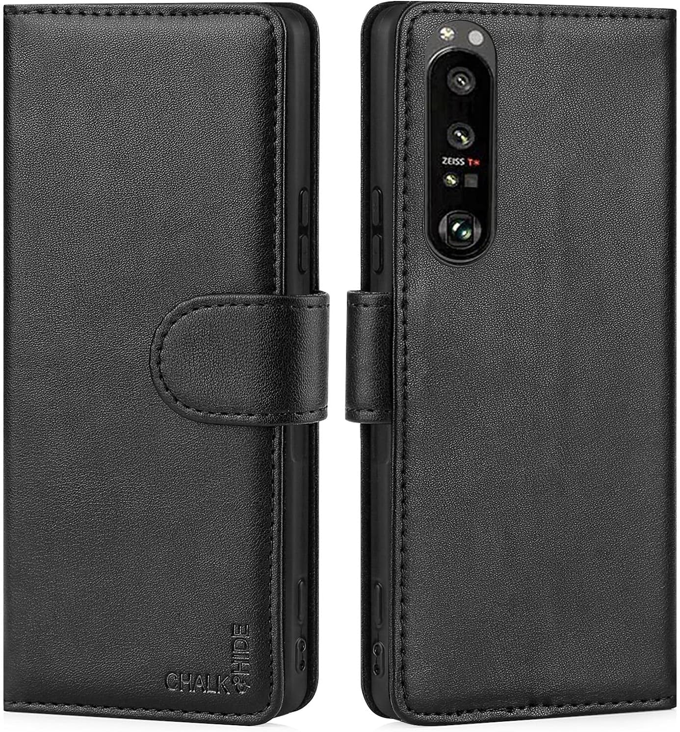 Chalk & Hide - Real Leather Book Wallet Case Cover for Sony Xperia 1 III (2021), Real Leather Design with Card Slot, Magnetic Closure and Built in Stand - Black  32ndShop   