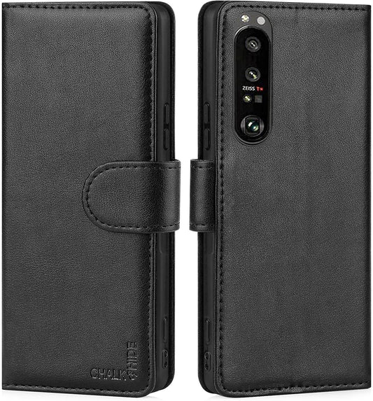 Chalk & Hide - Real Leather Book Wallet Case Cover for Sony Xperia 1 III (2021), Real Leather Design with Card Slot, Magnetic Closure and Built in Stand - Black  32ndShop   