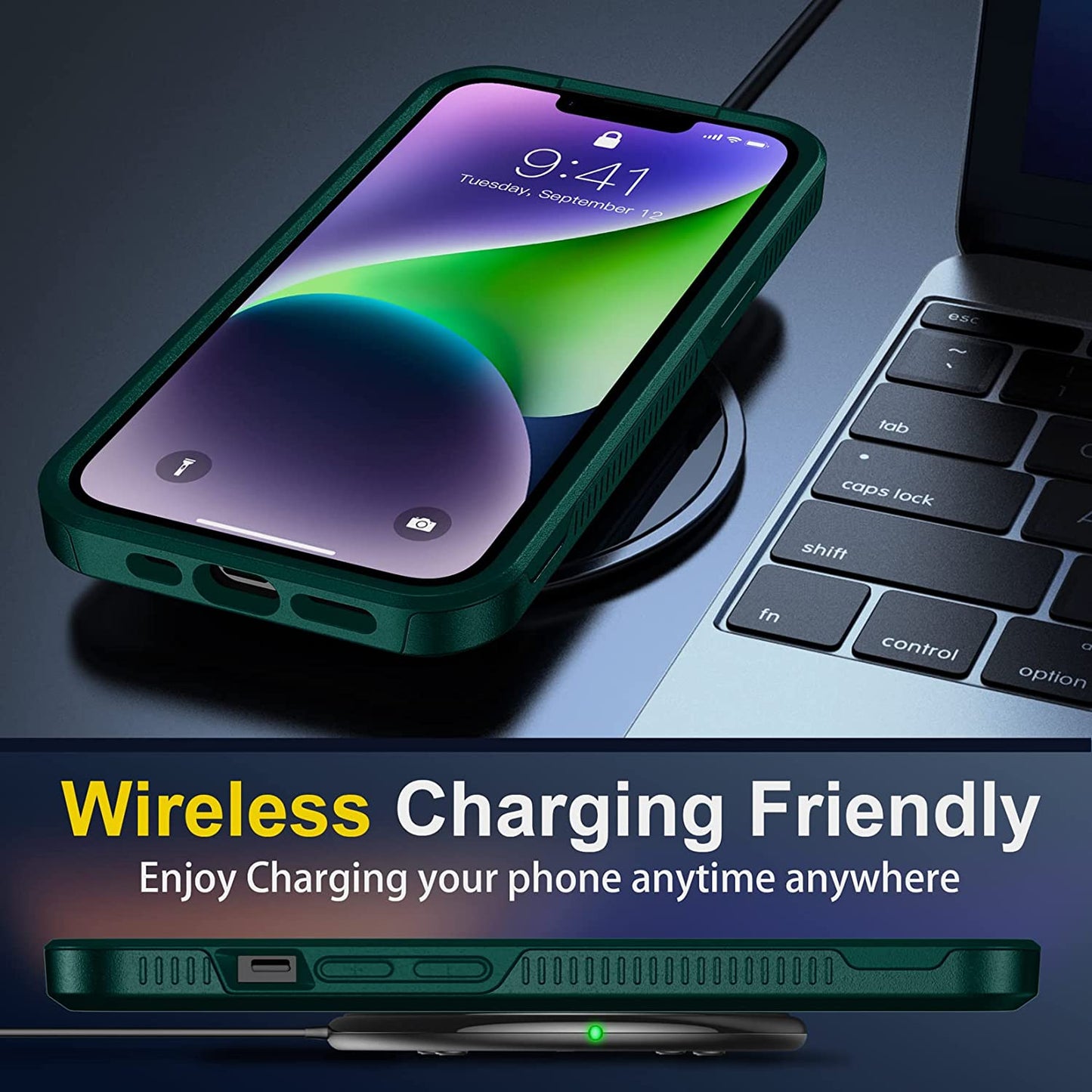 SPIDERCASE for Iphone 14 Case, [10 FT Military Grade Drop Protection][Non-Slip] [2+Tempered Glass Screen Protector][2+Tempered Camera Lens Protector] Heavy Duty Full-Body Shockproof Case, Dark Green  SPIDERCASE   