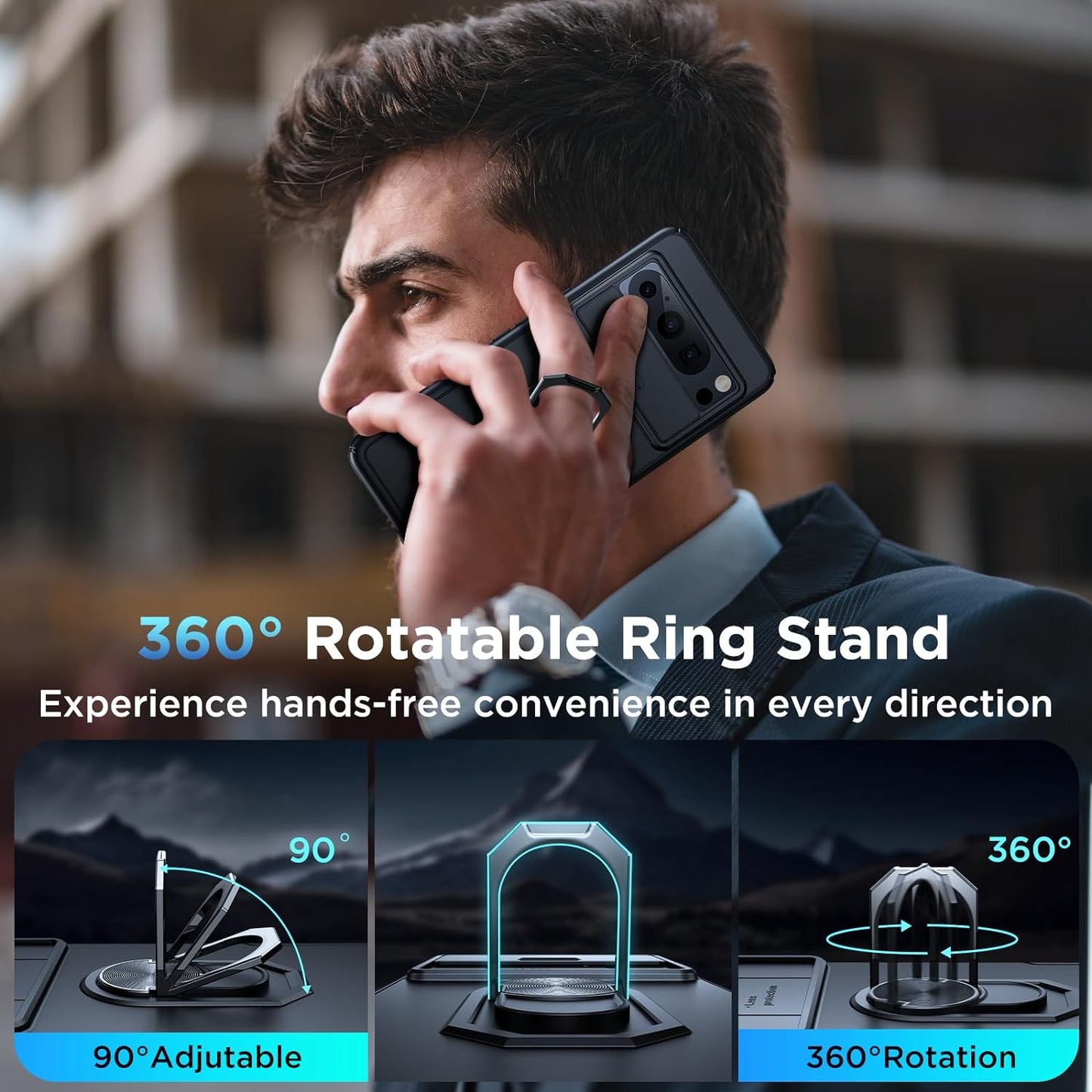 Simtect for Google Pixel 8 Pro Case with Sliding Camera Cover, [Military Drop Protection] [360° Rotation Ring Stand], Slim Protective Case for Google Pixel 8 Pro Phone Case 6.7'' - Black  Simtect   