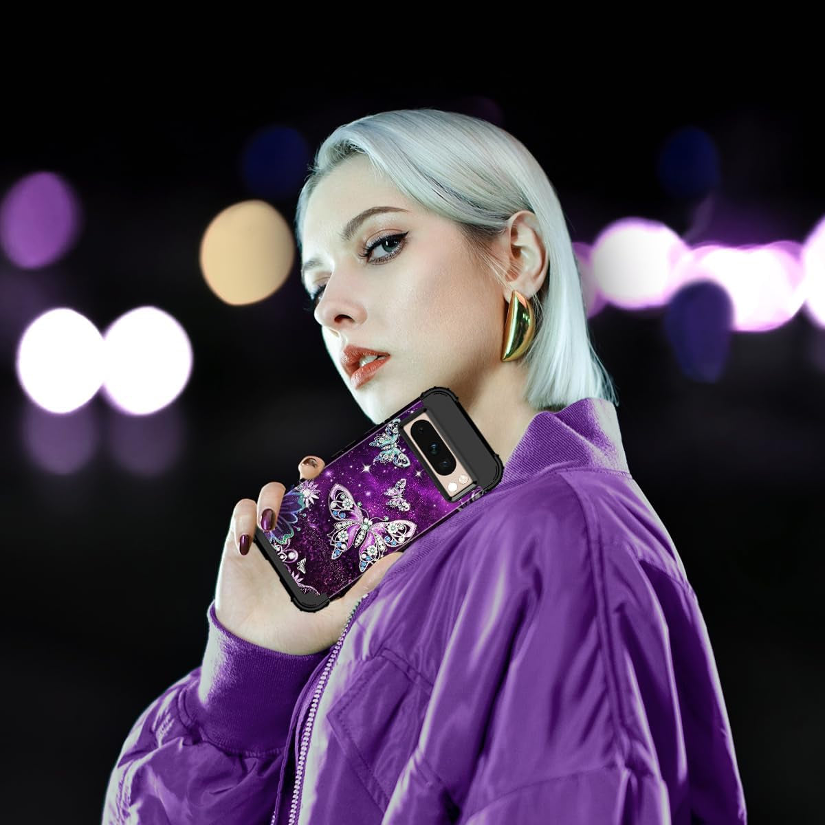 Rancase for Google Pixel 8 Pro Case,Three Layer Heavy Duty Shockproof Full Body Protection Hard Plastic Bumper+Soft Silicone Rubber Protective Girls Case for Google Pixel 8 Pro 6.7 Inch,Butterfly  Rancase   