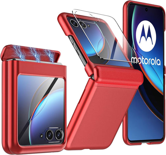 BSNRM for Motorola Razr plus Case, Built-In Screen Protector & Magnetic Hinge Protection & Ultra Thin Matte PC Shockproof Phone Cover Smartphone Case for Moto Razr plus 2023(Red)  BSNRM   
