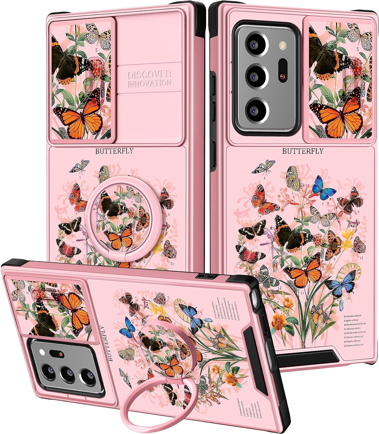 Funermei (2In1 for Samsung Galaxy Note 20 Ultra Case for Women Cute Girls Phone Cover Butterfly Girly Aesthetic Purple Butterfly Design with Camera Cover+Ring Funda for Galaxy Note 20 Ultra Case 5G  Funermei 1-Pink Butterfly  