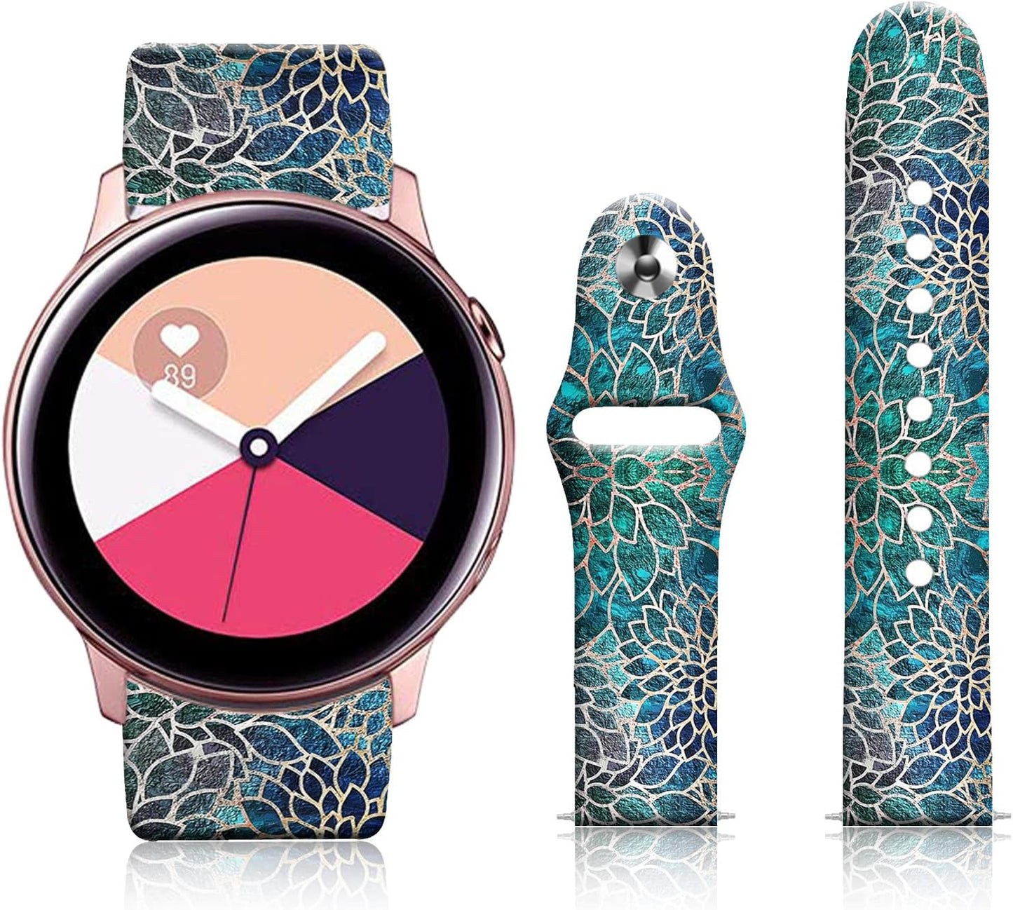 20MM Silicone Sport Bands Compatible for Samsung Galaxy Watch 4 40Mm 44Mm/Classic 42Mm 46Mm/Watch 3 41Mm, Active 2 Watch Bands /Gear S2, FTFCASE Turquoise Pattern Strap for Women Men Girls  FTFCASE   